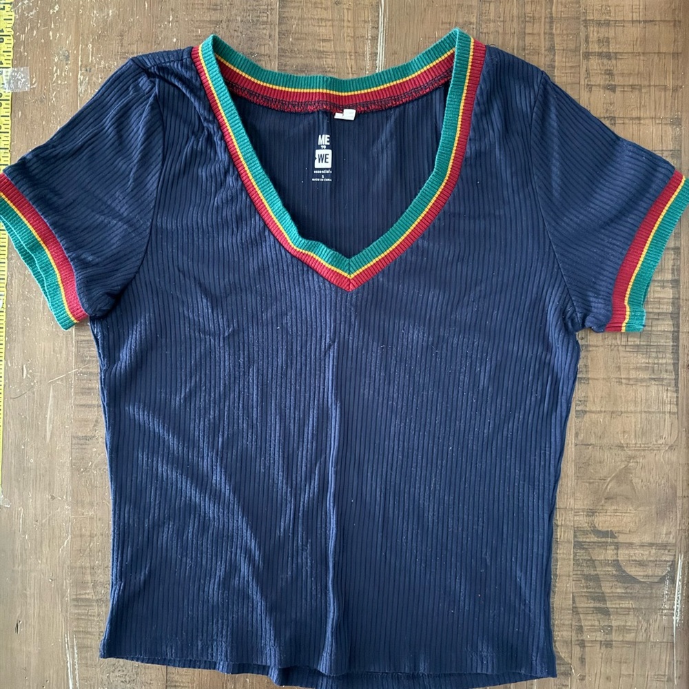 ME to WE Navy V-Neck Ribbed Top